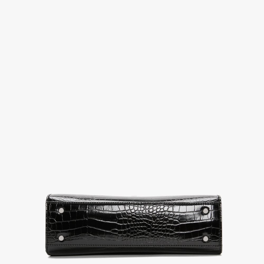 Stephi Black Moc Croc Top Handle Bag