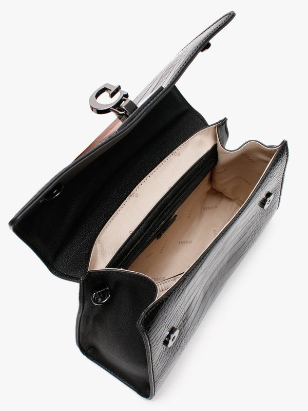 Stephi Black Moc Croc Top Handle Bag