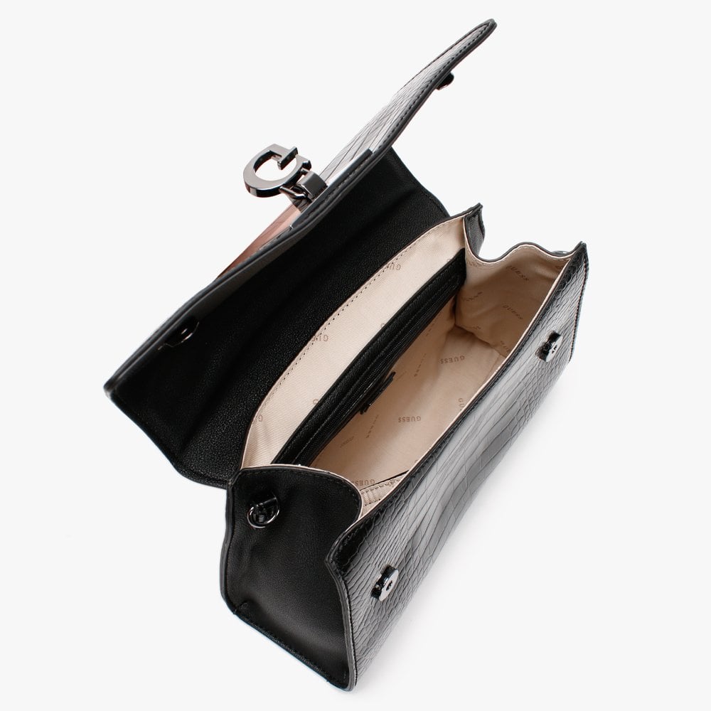Stephi Black Moc Croc Top Handle Bag