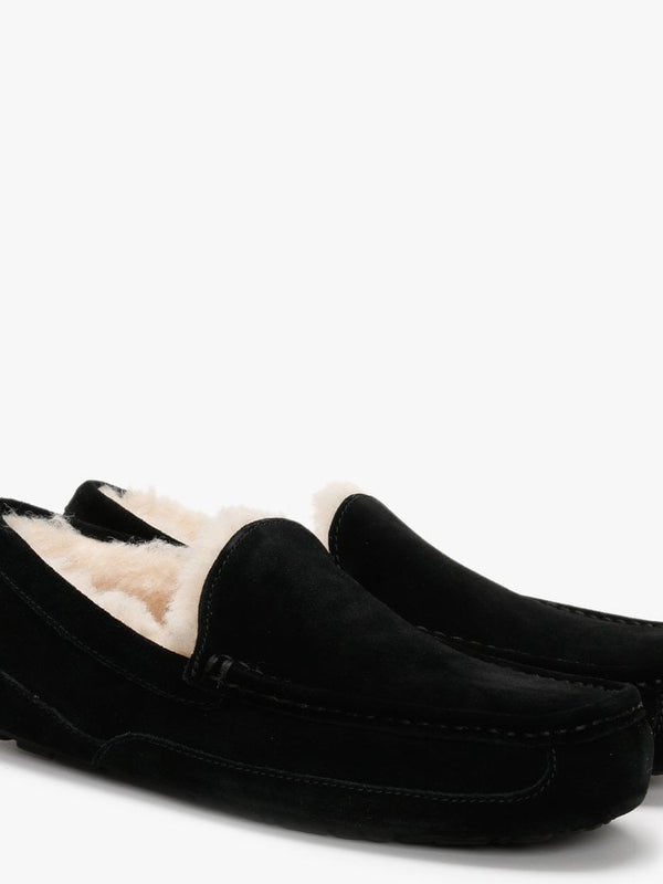 Men’s Ascot Black Suede Shearling Slippers