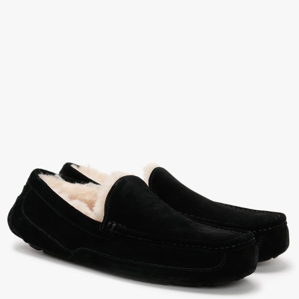 Men’s Ascot Black Suede Shearling Slippers
