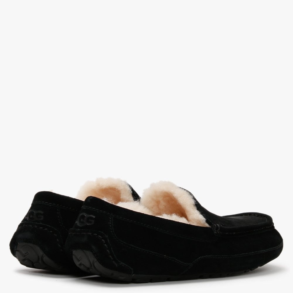 Men’s Ascot Black Suede Shearling Slippers