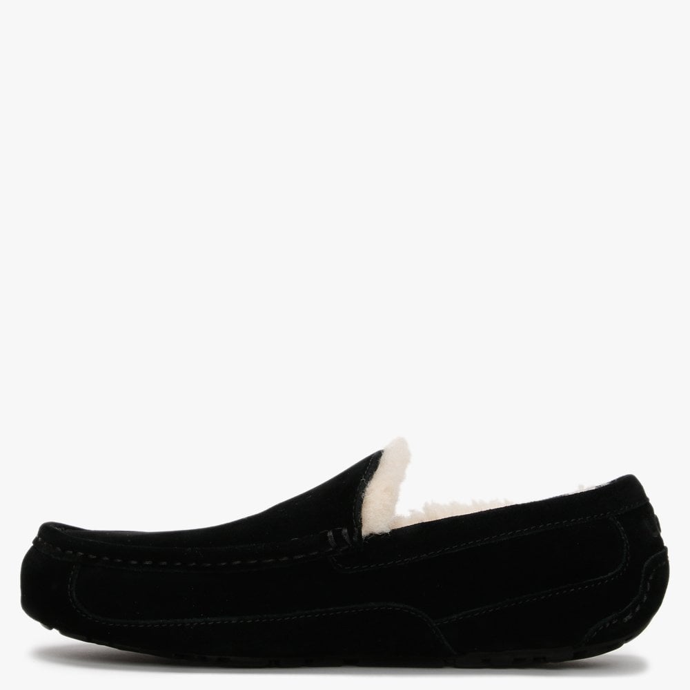 Men’s Ascot Black Suede Shearling Slippers