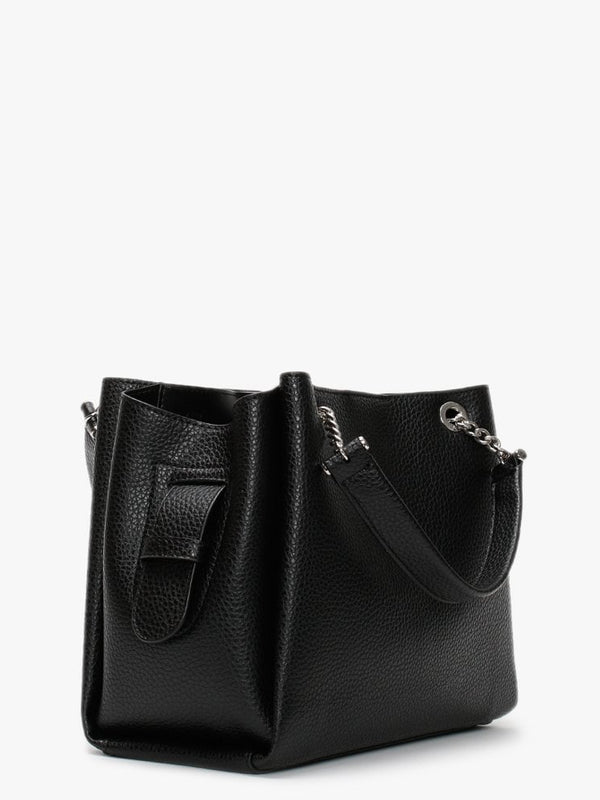 Small Tri Black Pebbled Tote Bag