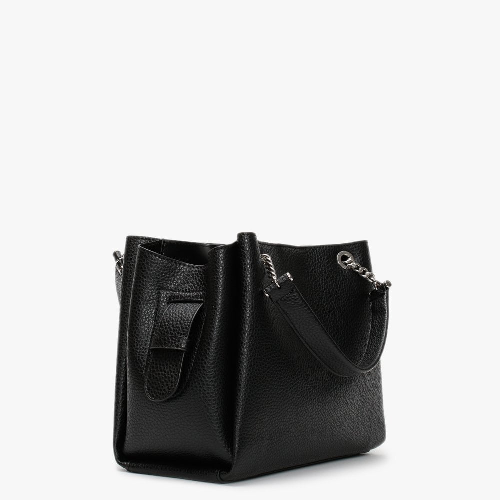 Small Tri Black Pebbled Tote Bag