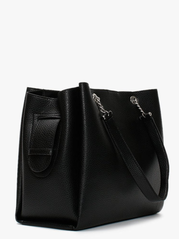 Tri Black Pebbled Tote Bag