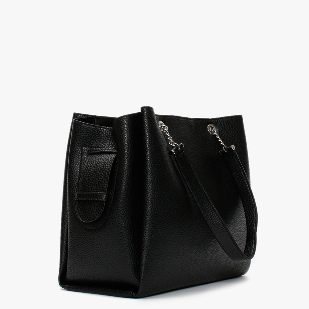 Tri Black Pebbled Tote Bag