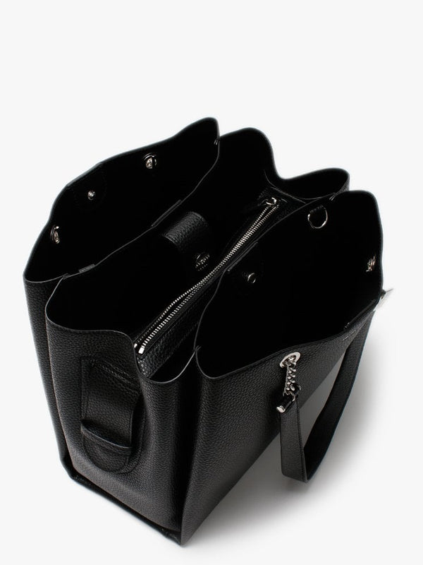 Tri Black Pebbled Tote Bag