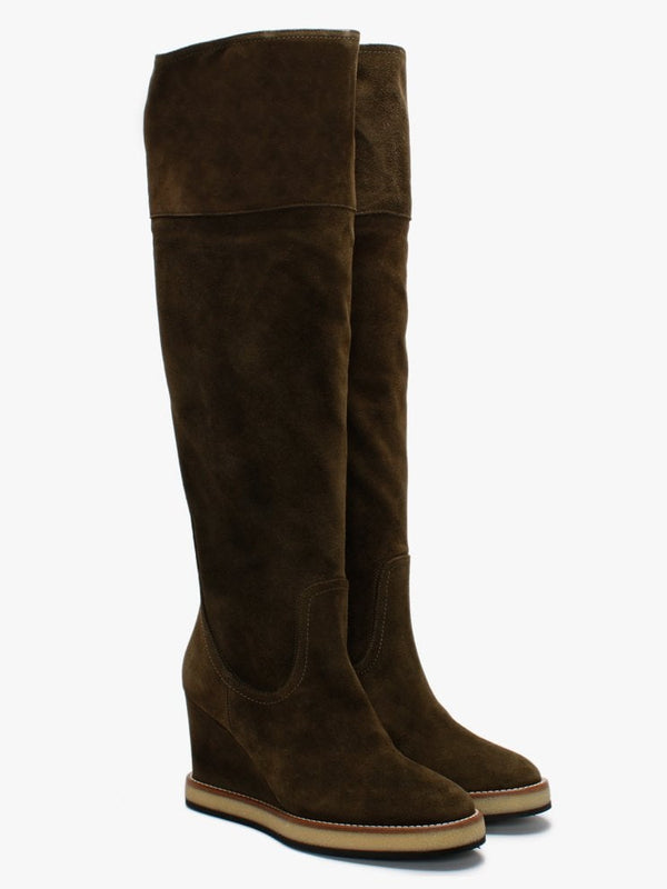 Noot Khaki Suede Over The Knee Boots