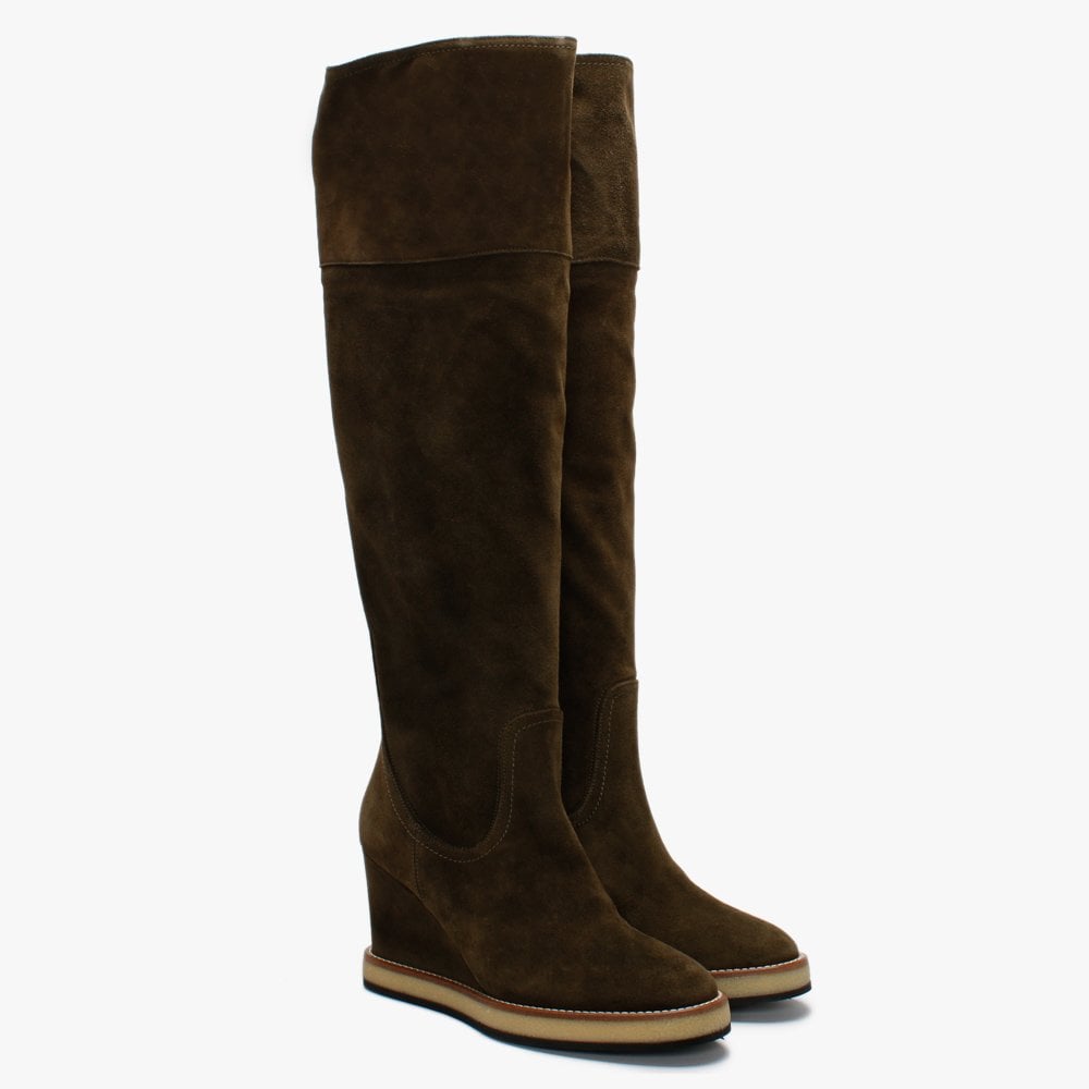 Noot Khaki Suede Over The Knee Boots