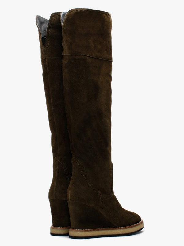 Noot Khaki Suede Over The Knee Boots