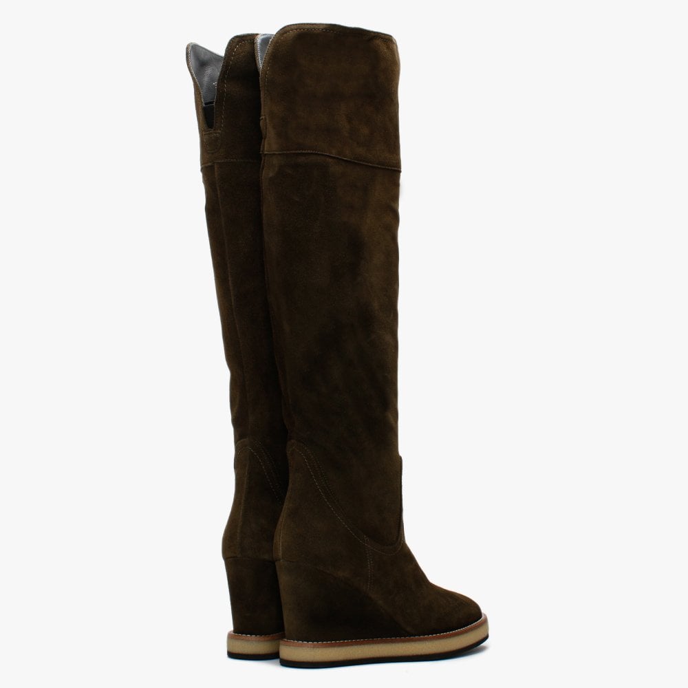 Noot Khaki Suede Over The Knee Boots