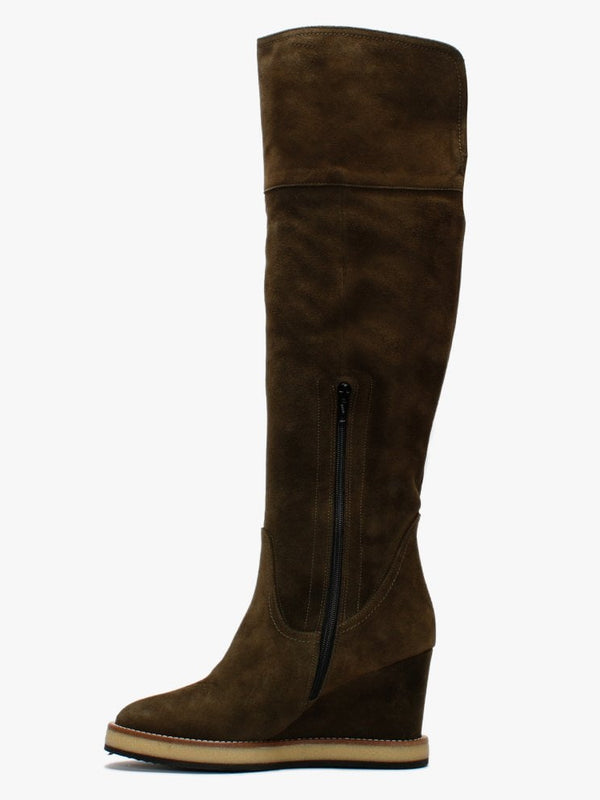 Noot Khaki Suede Over The Knee Boots