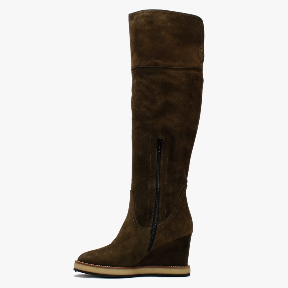 Noot Khaki Suede Over The Knee Boots
