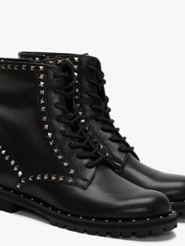 Elise Black Leather Studded Ankle Boots