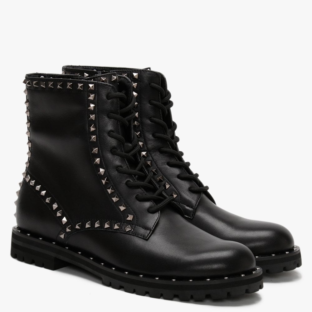 Elise Black Leather Studded Ankle Boots