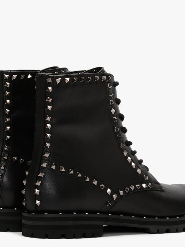 Elise Black Leather Studded Ankle Boots