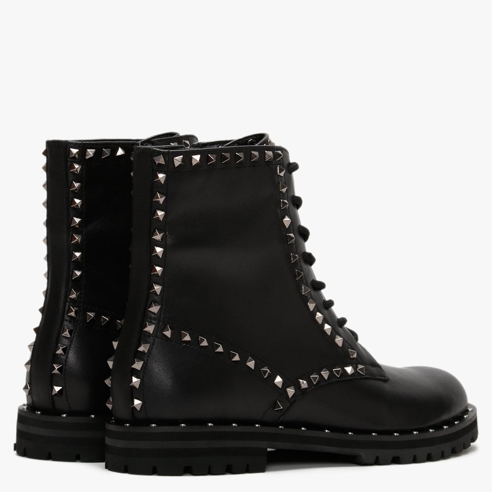 Elise Black Leather Studded Ankle Boots