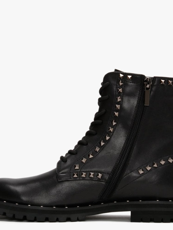 Elise Black Leather Studded Ankle Boots