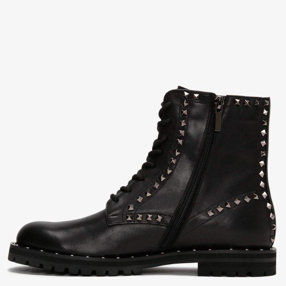 Elise Black Leather Studded Ankle Boots