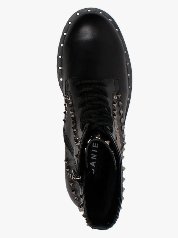 Elise Black Leather Studded Ankle Boots