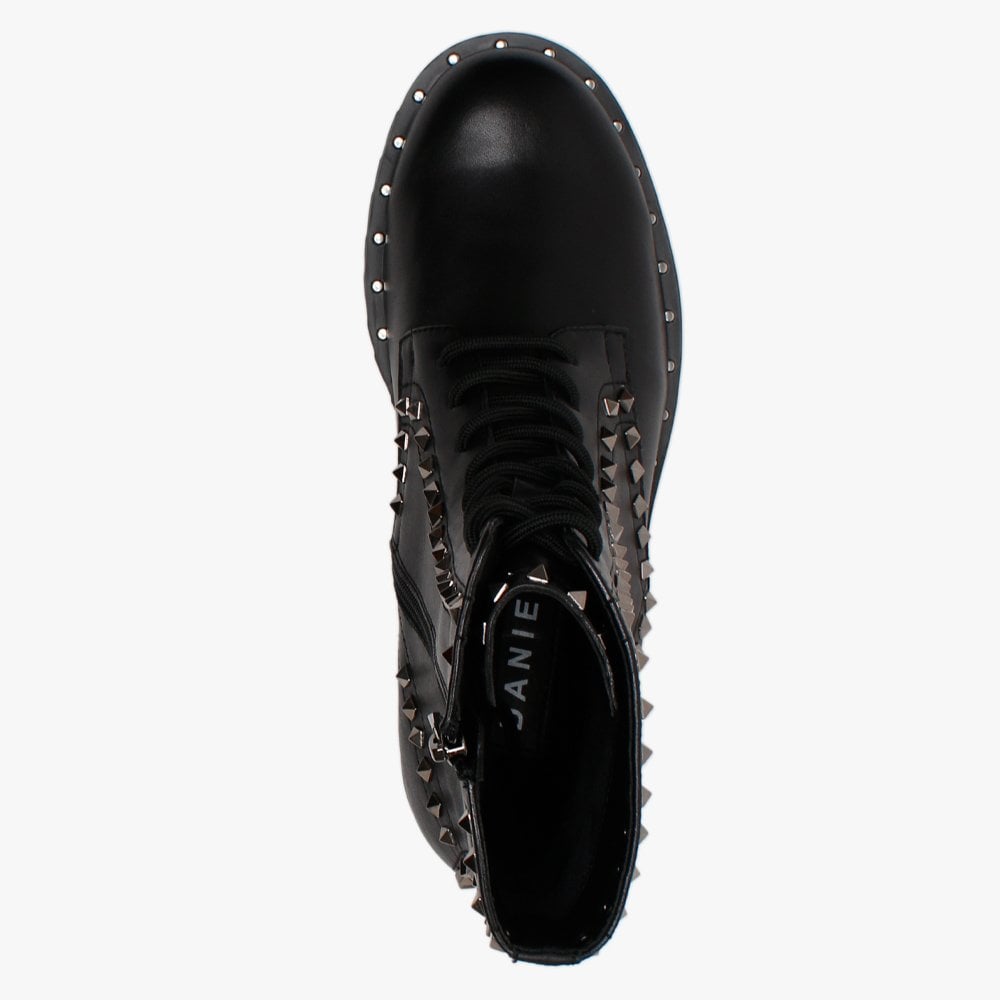 Elise Black Leather Studded Ankle Boots