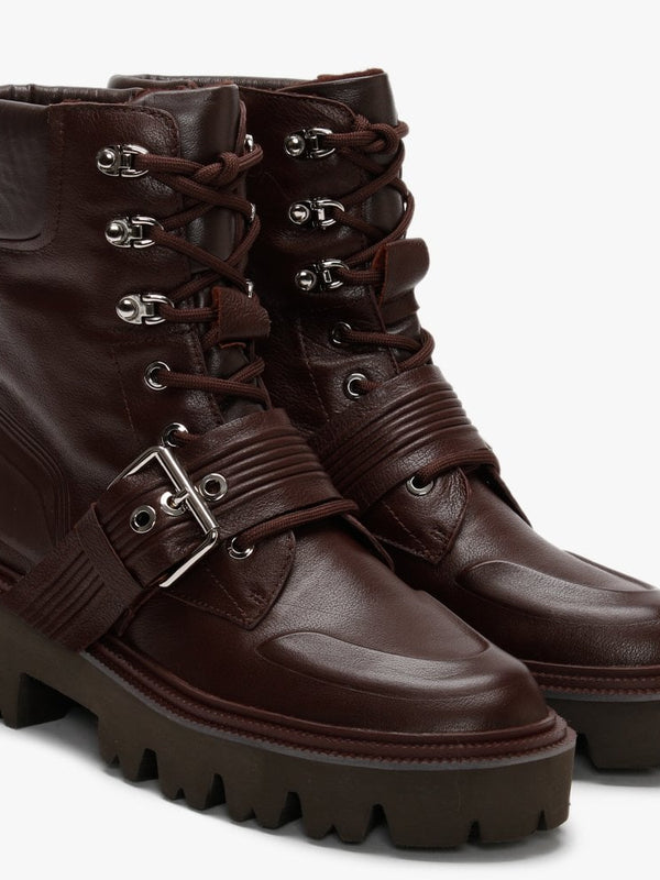 Elena Burgundy Leather Biker Boots