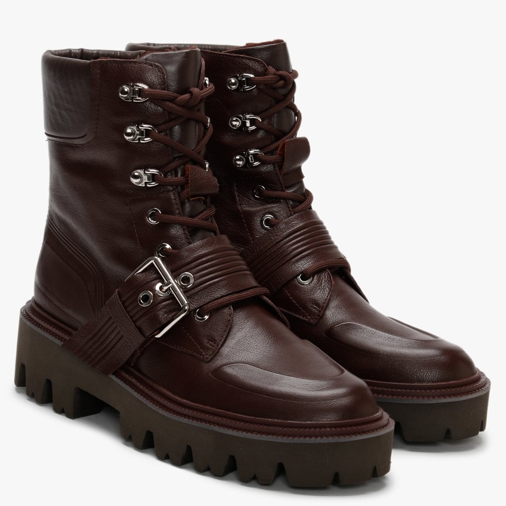 Elena Burgundy Leather Biker Boots