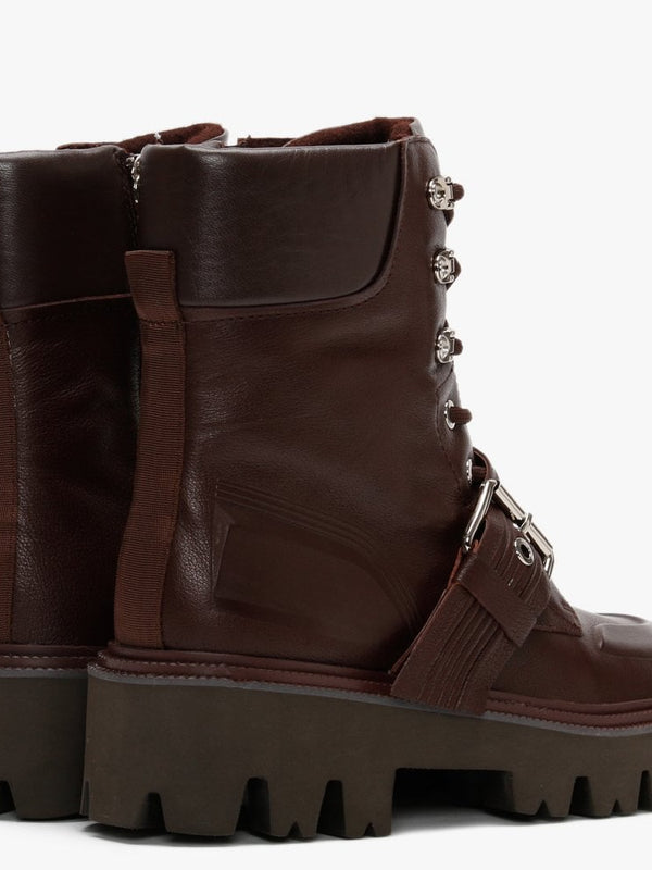 Elena Burgundy Leather Biker Boots