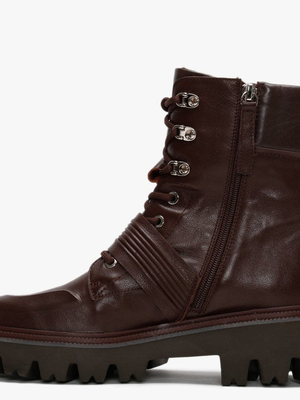 Elena Burgundy Leather Biker Boots