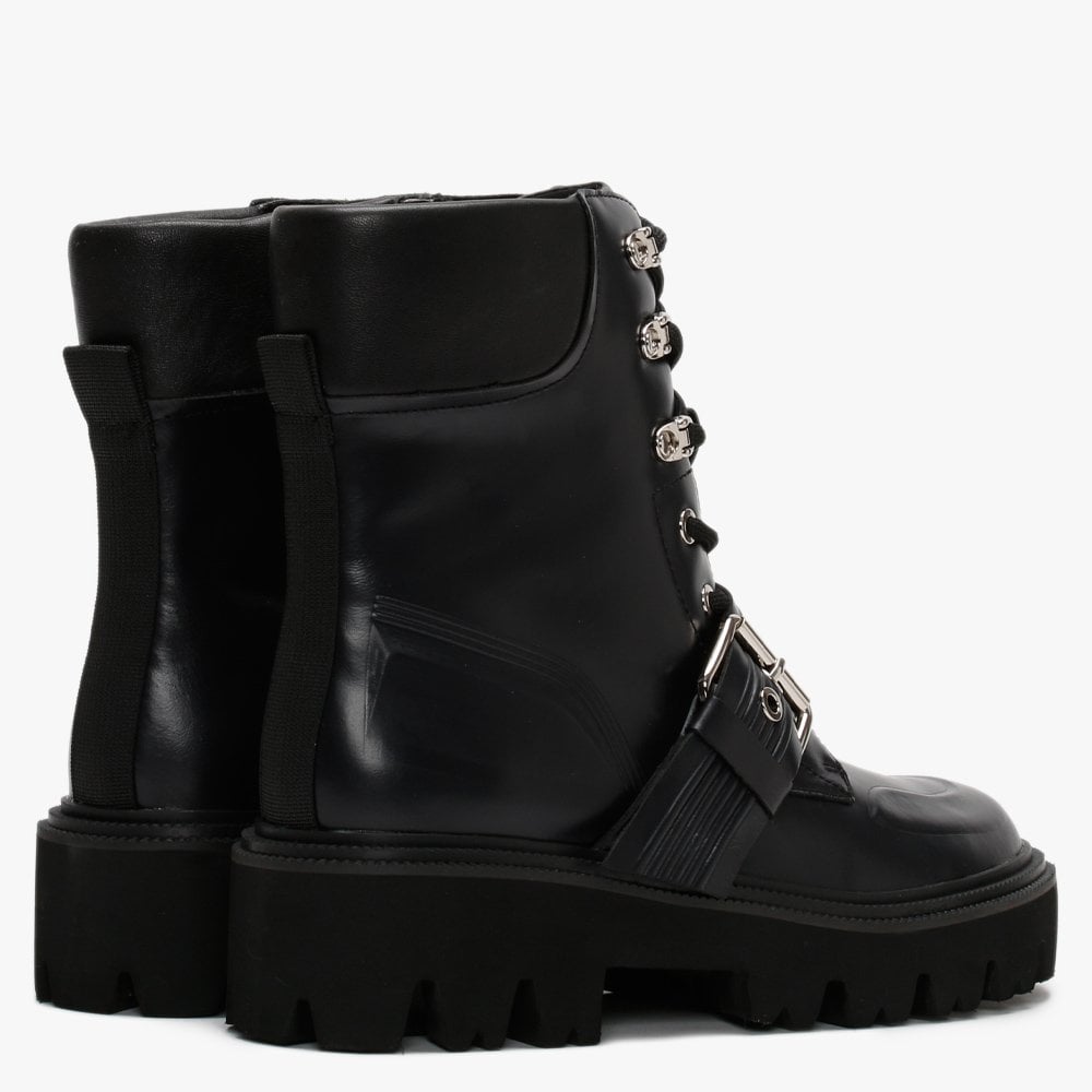Elena Black Leather Biker Boots