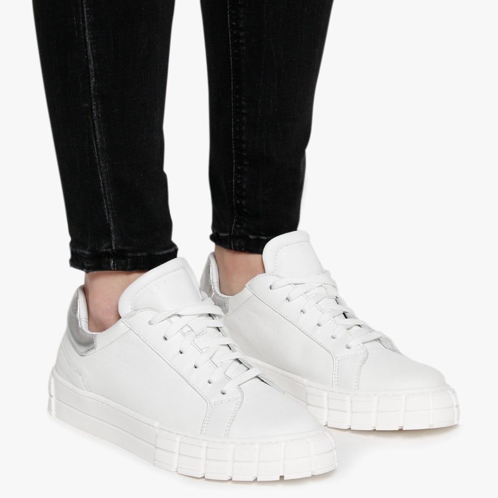 Exit White Leather Silver Flash Trainers