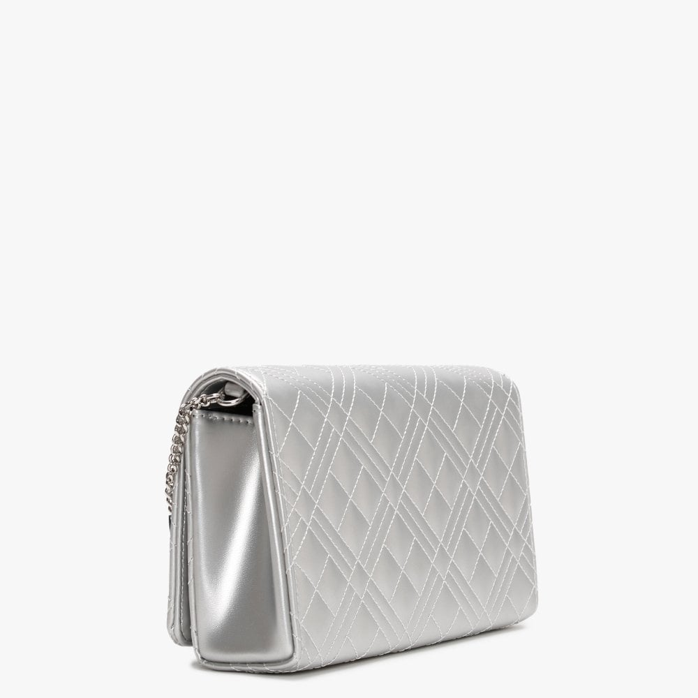 Diamond Quilted Check Silver Cross-Body Bag