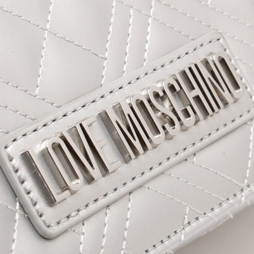 Diamond Quilted Check Silver Cross-Body Bag