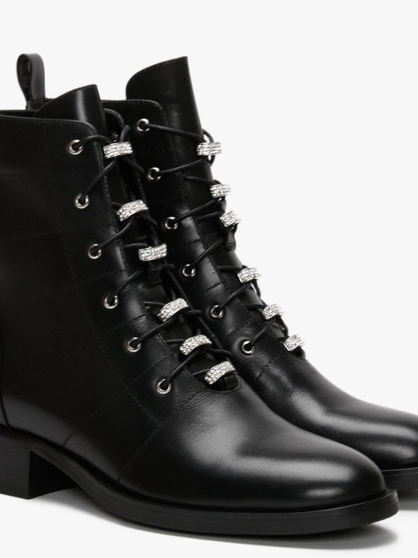 Vorre Black Leather Diamante Ankle Boots