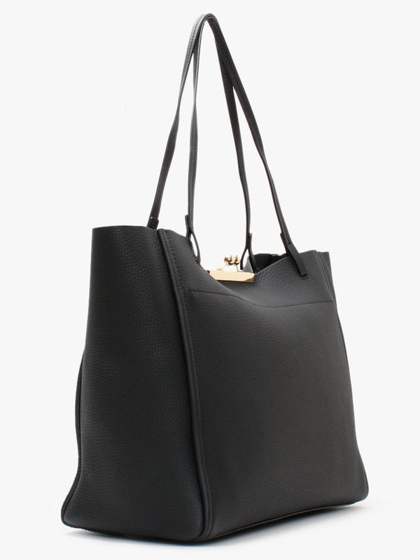 The Kiss Lock Black Leather Tote Bag