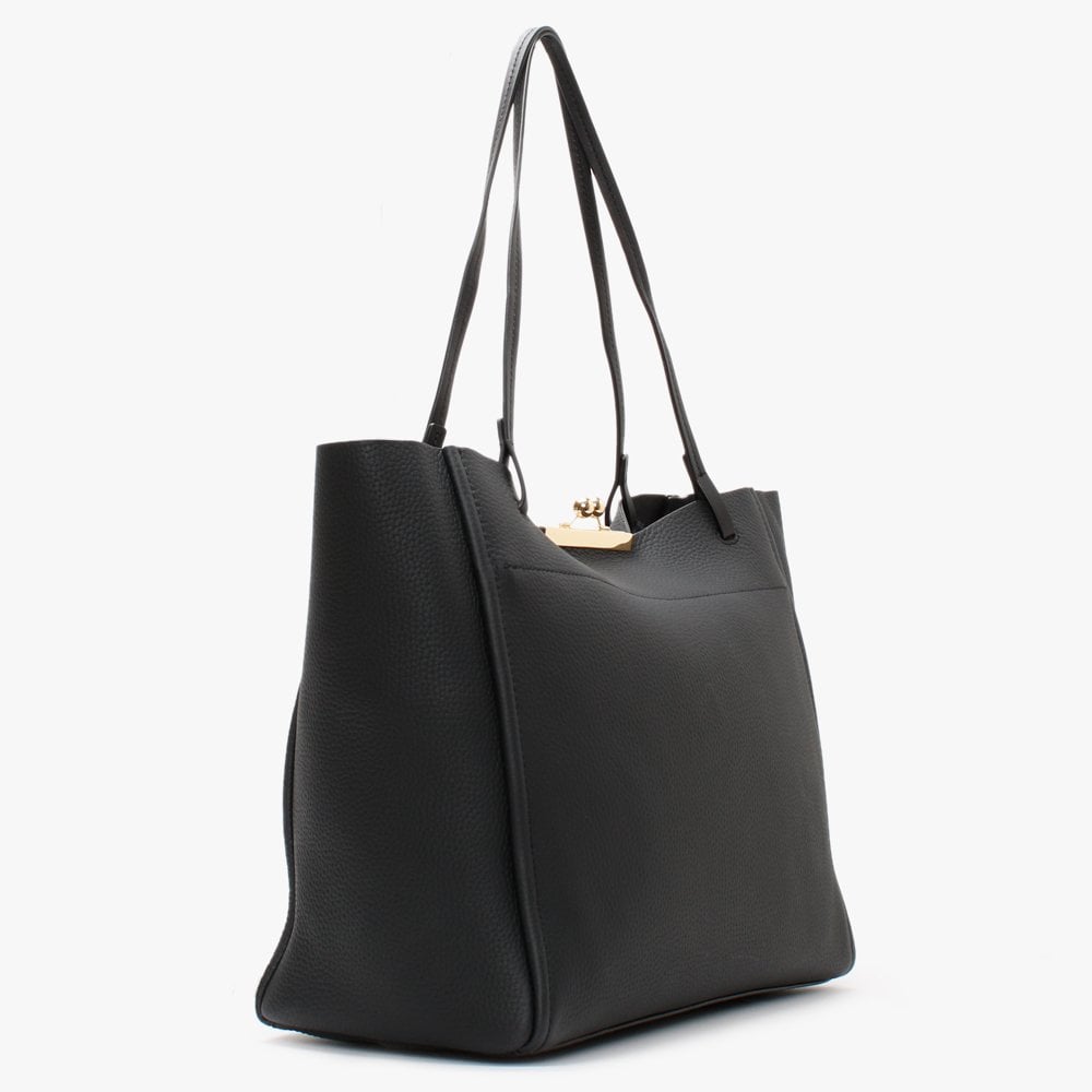 The Kiss Lock Black Leather Tote Bag