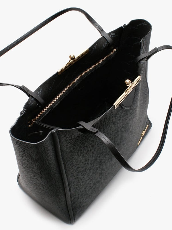 The Kiss Lock Black Leather Tote Bag