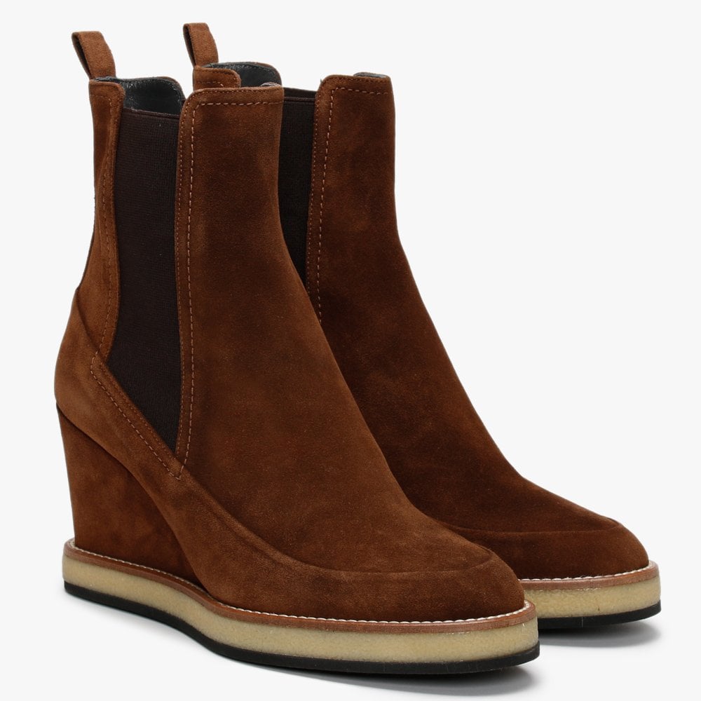 Naro Tan Suede Wedge Chelsea Boots