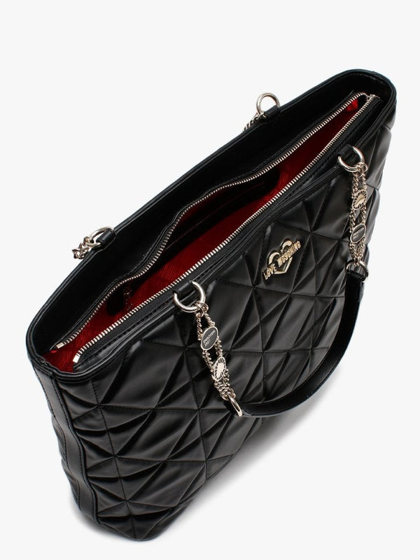 Diamond Quilted Black Tote Bag