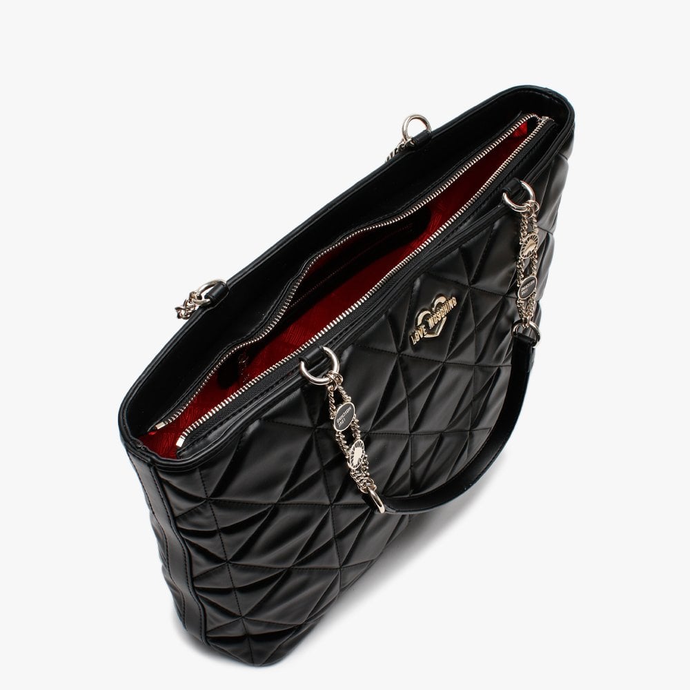 Diamond Quilted Black Tote Bag