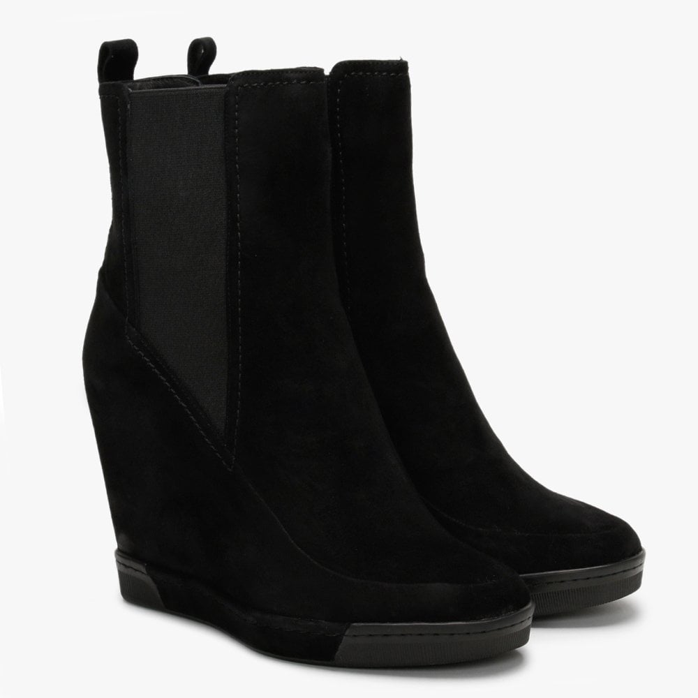 Puller Black Suede Wedge Chelsea Boots
