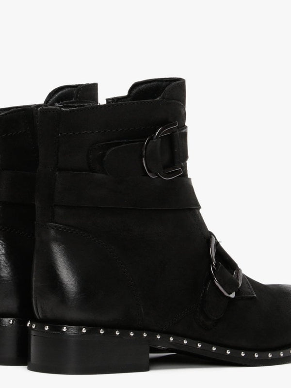 Sariah Black Leather Double Buckle Ankle Boots