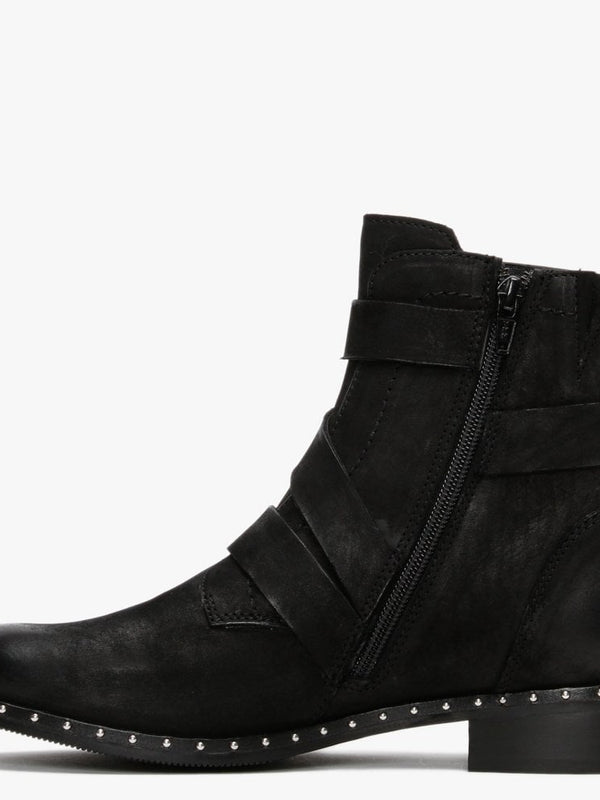 Sariah Black Leather Double Buckle Ankle Boots