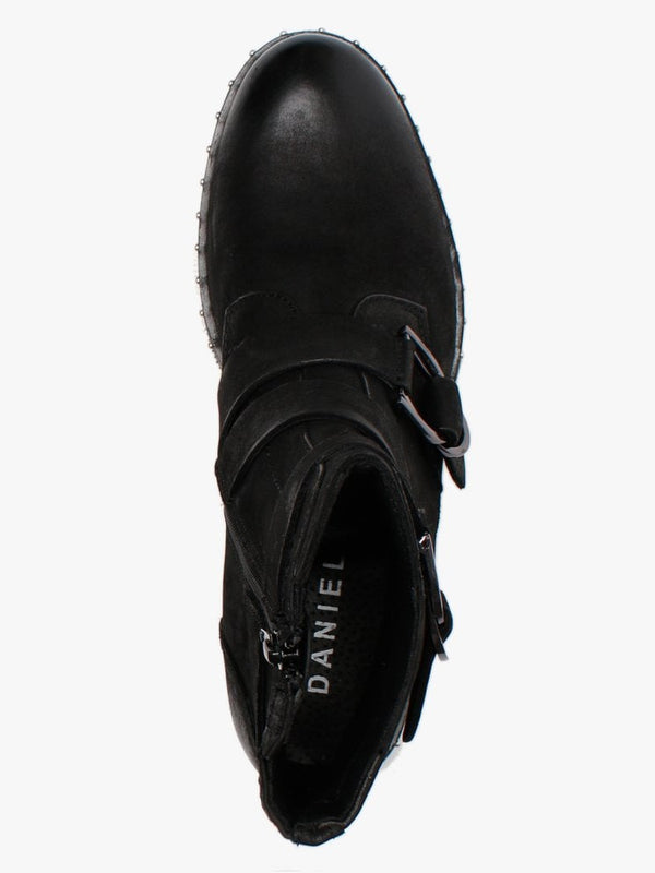 Sariah Black Leather Double Buckle Ankle Boots