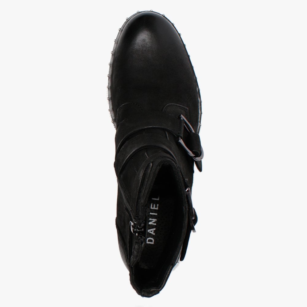 Sariah Black Leather Double Buckle Ankle Boots