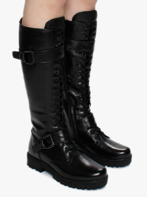 Sellena Black Leather Tall Biker Boots