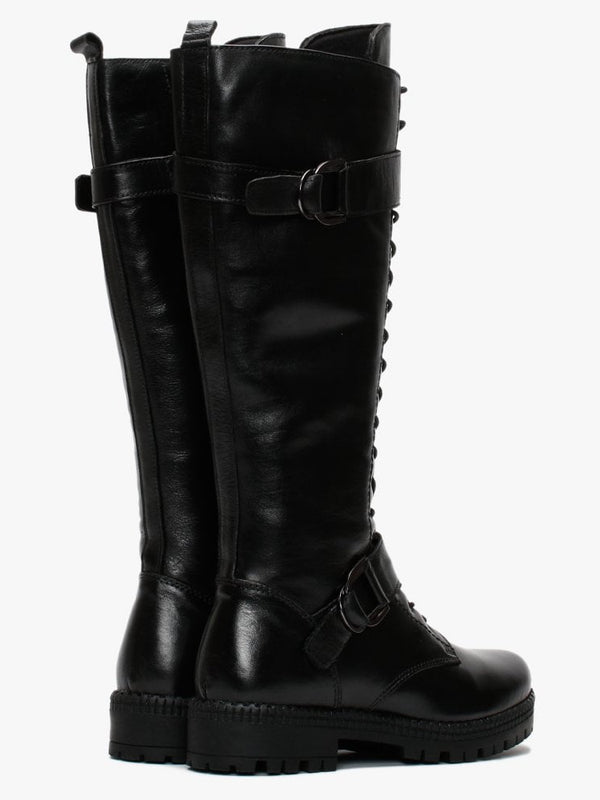 Sellena Black Leather Tall Biker Boots