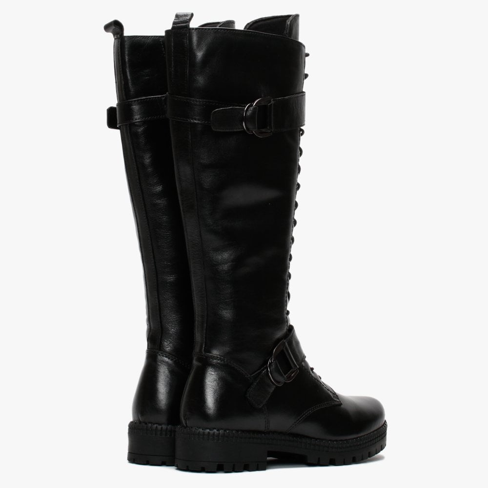 Sellena Black Leather Tall Biker Boots