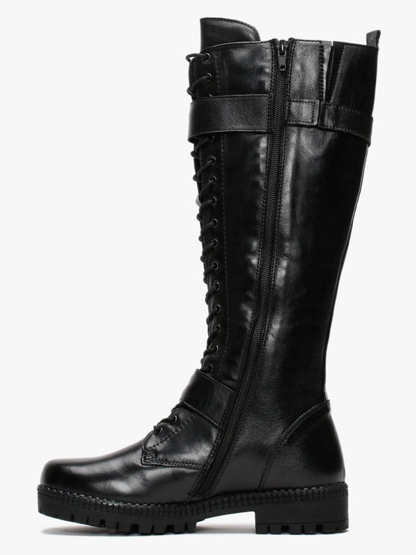 Sellena Black Leather Tall Biker Boots